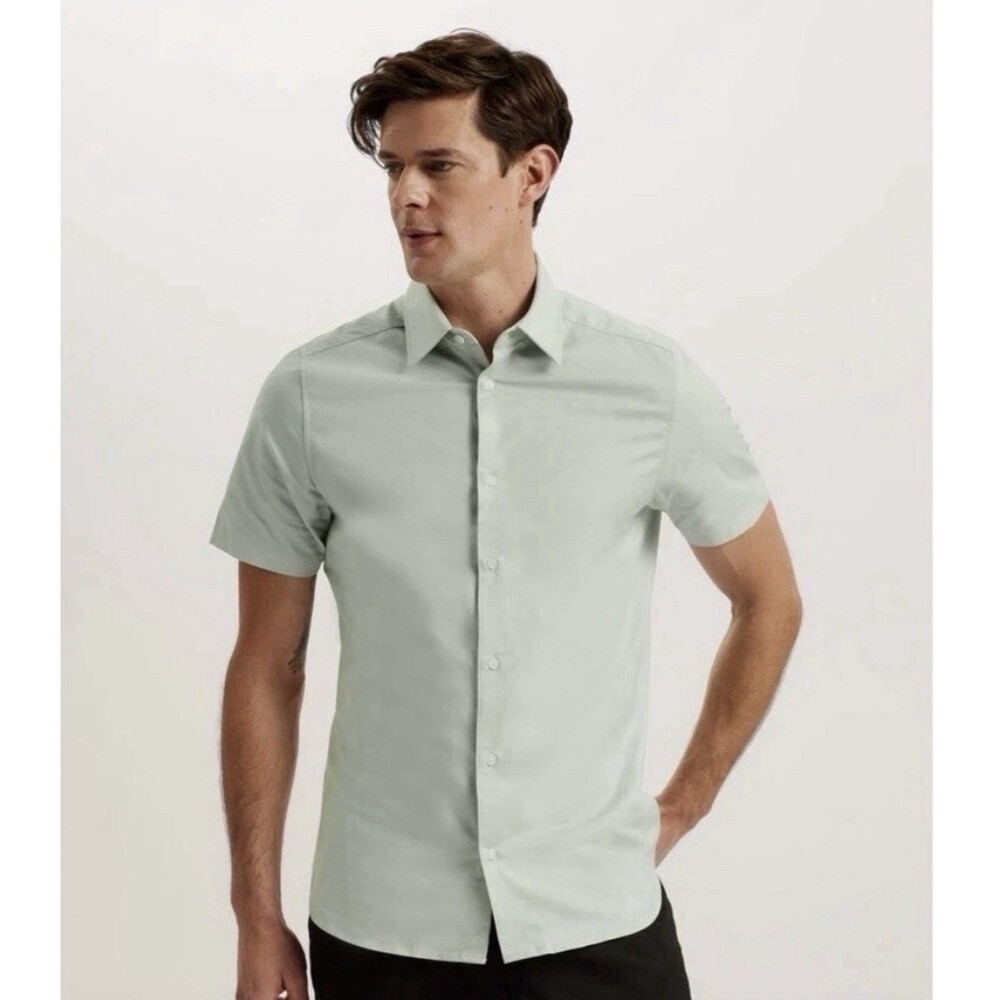 Ted Baker Small Size 2 Mens Short Sleeve Button Down Oxford Shirt Green Sage NWT